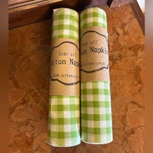 2 rolls Anthropologie Green Gingham Checkered Cotton Napkins